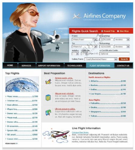 航空公司网页设计模板图片