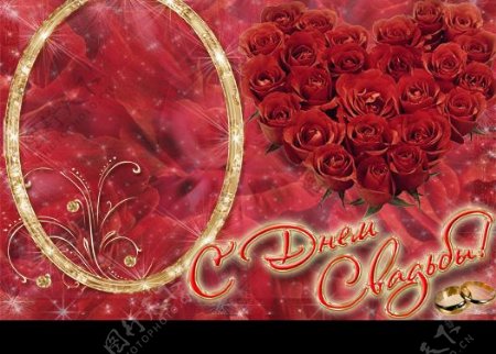 欧式红玫瑰星光金色相框图片