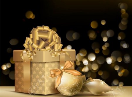 金色礼盒圣诞球圣诞背景图片
