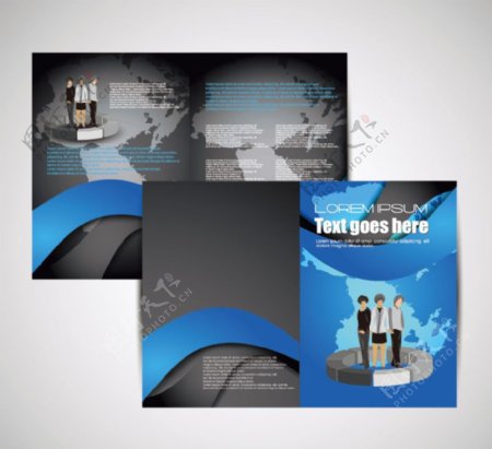 蓝色动感线条商务团队企业画册设计图片