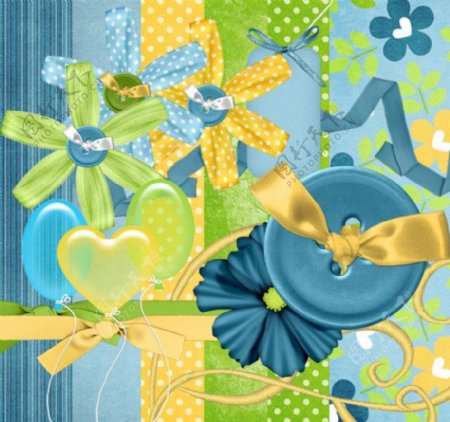 花朵缎带蝴蝶结蓝黄绿图片
