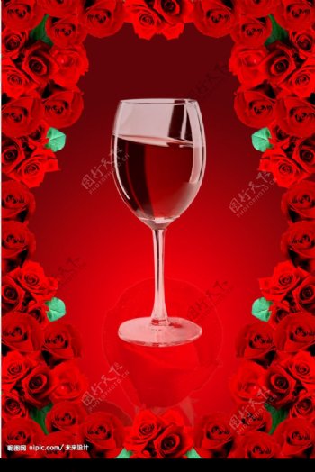 玫瑰之约玫瑰花红酒红酒杯图片