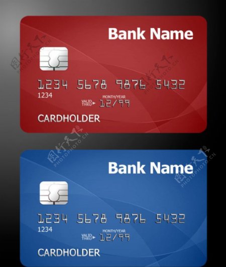 红色OR蓝色信用卡PSD模板图片