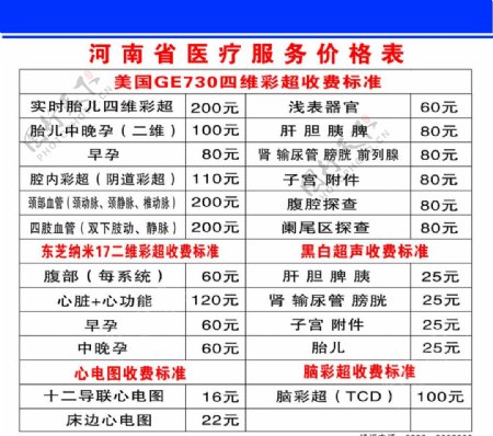 河南省医疗服务价目表图片