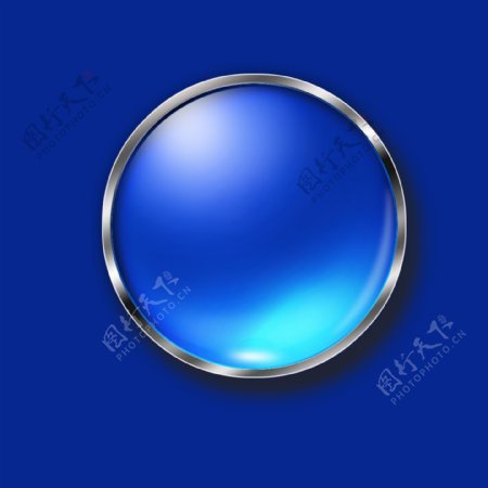 蓝色水晶按钮金属边玻璃球水晶球图片