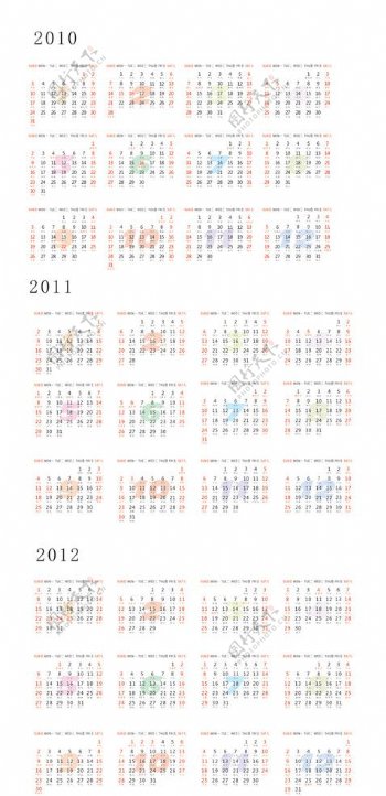 2010年2011年2012年日历台历挂历含字体未转曲CDR图片