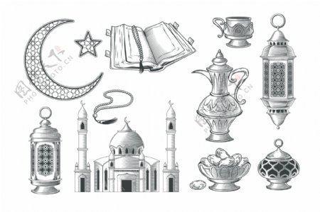 一套清真寺元素插图