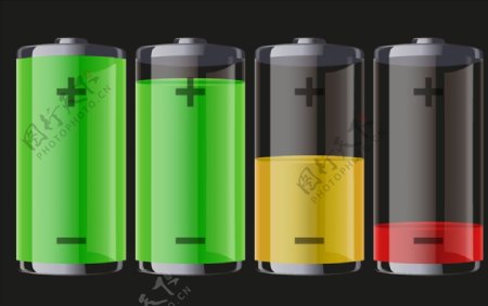 四个彩色透明电池能源图标