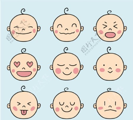 9款可爱婴儿表情矢量素材