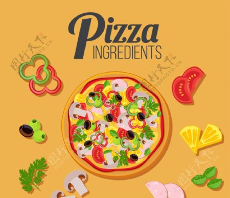 pizza卡通矢量图食物