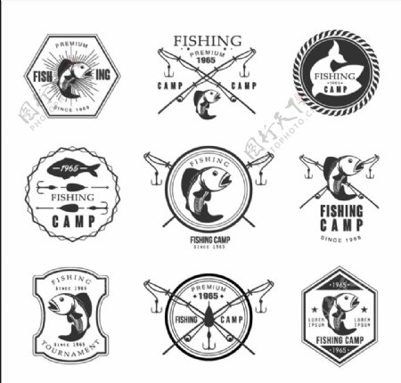 九款黑色不同形状的钓鱼标签
