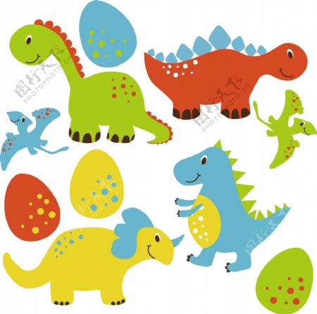 6款卡通恐龙设计矢量素材