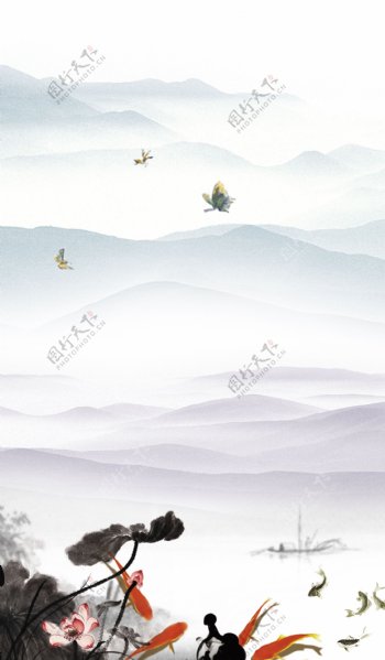 中国风水墨古风古典远山
