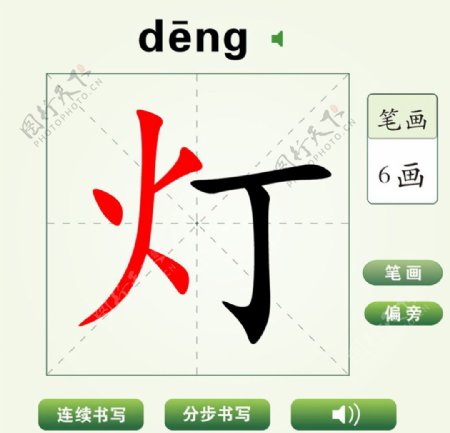 中国汉字灯字笔画教学动画视频