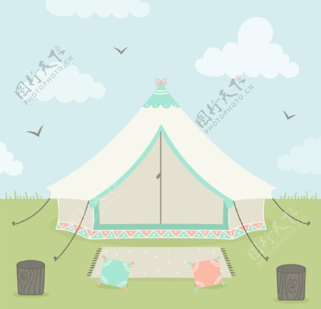 柔和的色调野营帐篷