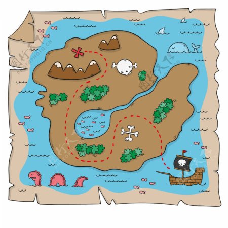 手绘金银岛地形图