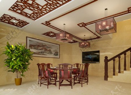 现代中式客厅红木天花餐桌吊灯