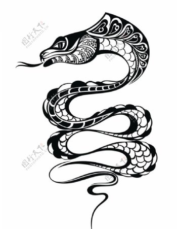 黑白剪影矢量素材图案蛇