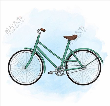 手绘水彩老式自行车