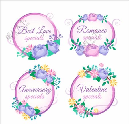 四款圆形婚礼花卉标签
