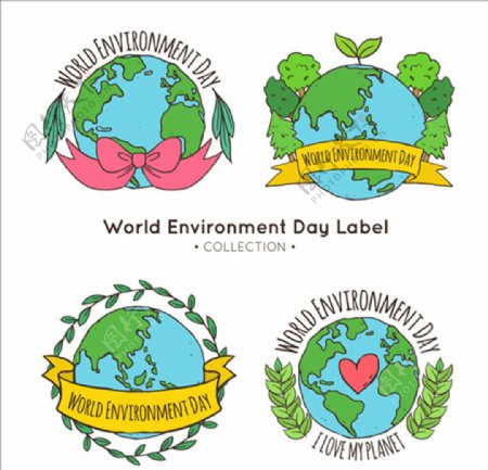 手绘世界环境保护日贴纸