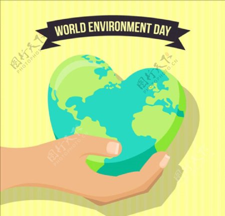 世界环境保护日心形地球海报