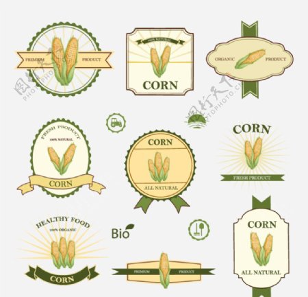 玉米产品标签矢量图