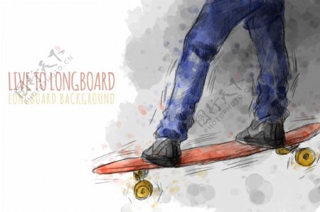 手绘水彩滑板运动海报