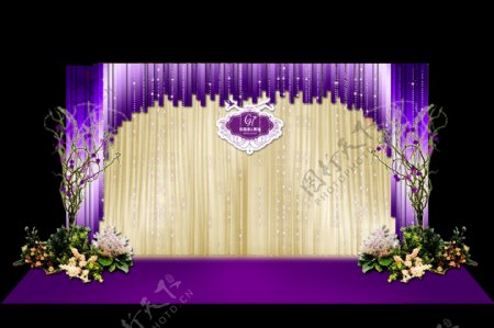 紫色婚礼留影区效果图素材