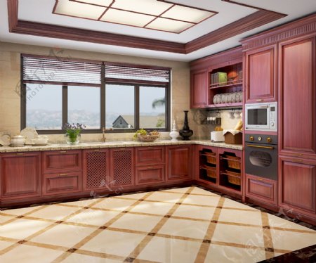 3D实木厨房效果图