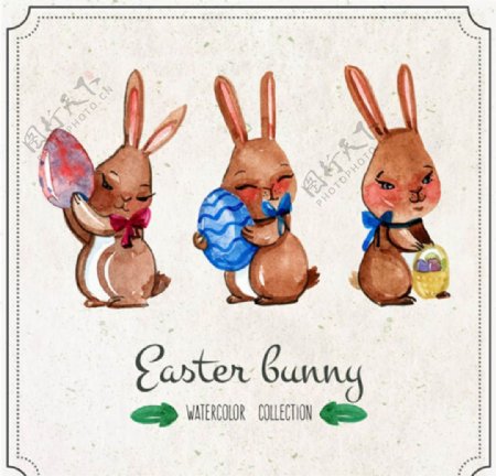 水彩复活节兔子插图