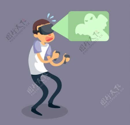 卡通戴VR虚拟现实眼镜男孩