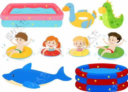儿童节快乐游泳池设计元素
