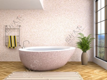粉嫩现代时尚浴室效果图图片素材