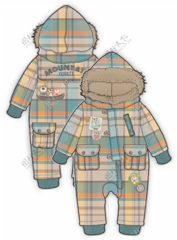 格子衫婴儿服装设计矢量素材