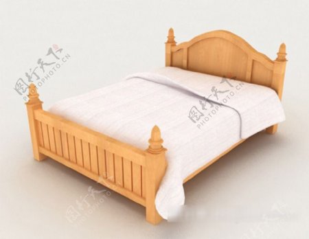 现代简单实木双人床3d模型下载