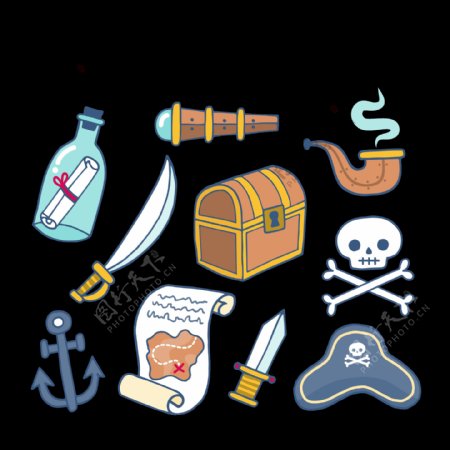 各种海盗物品元素图免抠png透明图层素材