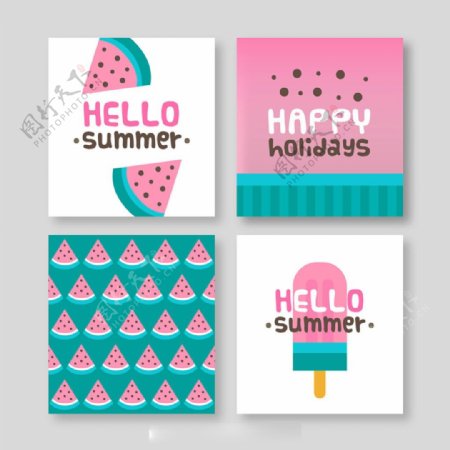 冰淇淋西瓜装饰图案夏日卡片