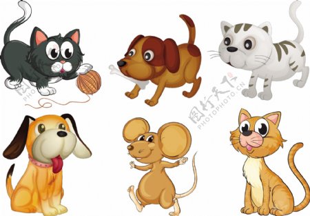 六只不同的卡通动物插图矢量素材