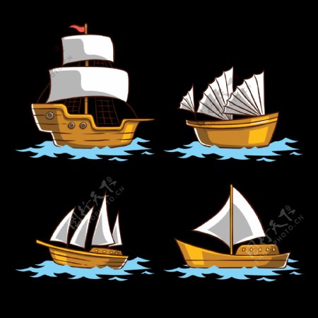 手绘复古帆船插图免抠png透明图层素材