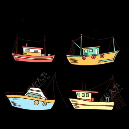 各种手绘风格轮船插图免抠png透明素材