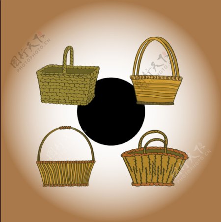 四个篮子插图免抠png透明图层素材