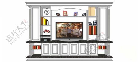 现代电视背景墙柜子skp模型