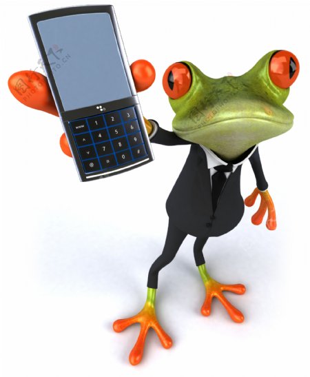 拿着手机的3D卡通青蛙图片
