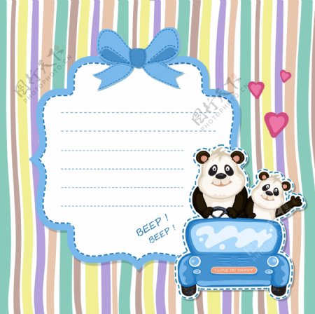 熊猫装饰婴儿淋浴卡片矢量素材