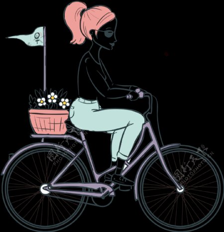 时尚手绘自行车插画免抠png透明图层素材