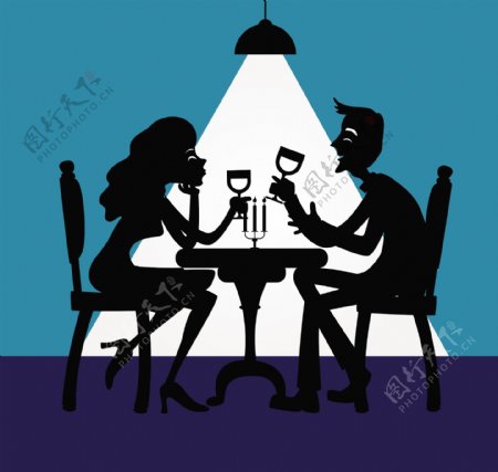 浪漫的情侣晚餐背景图标的轮廓装饰免费矢量