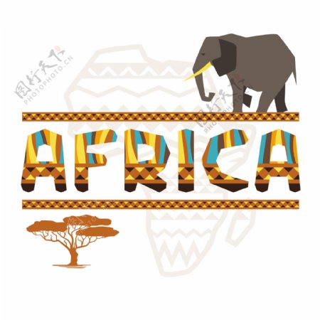 创意非洲动物图案与字体矢量素材下载