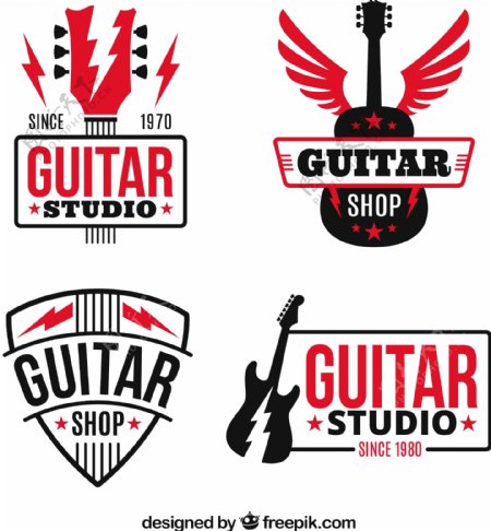 红色元素的吉他标志logo