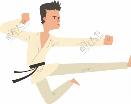 练习跆拳道的男人卡通插画矢量素材